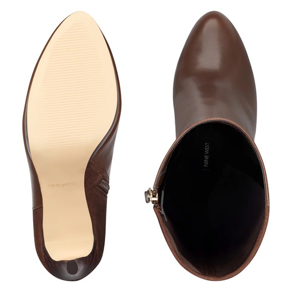 New Nine West Quizme Knee High Platform Heel Suede Brown Leather Boots Sz 9 WC - Picture 14 of 16